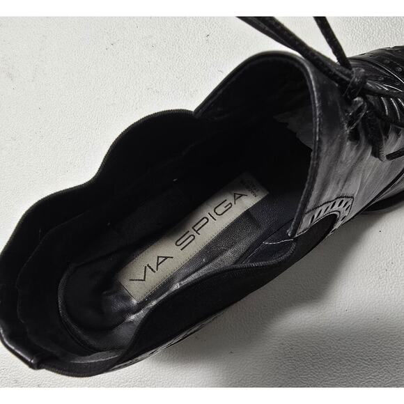 Via Spiga Black Leather Pointed Toe Oxford Wing Tips Heels Shoes 8 AA Made Italy - Picture 8 of 10